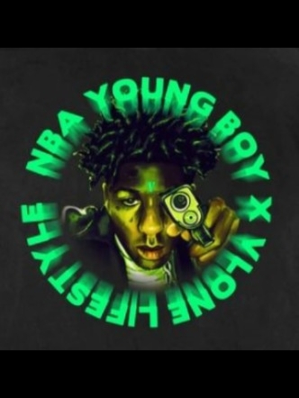 VLONE Black Tee with Neon Green YoungBoy Portrait